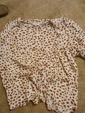 Umgee White Blouse with Rust Spot Print